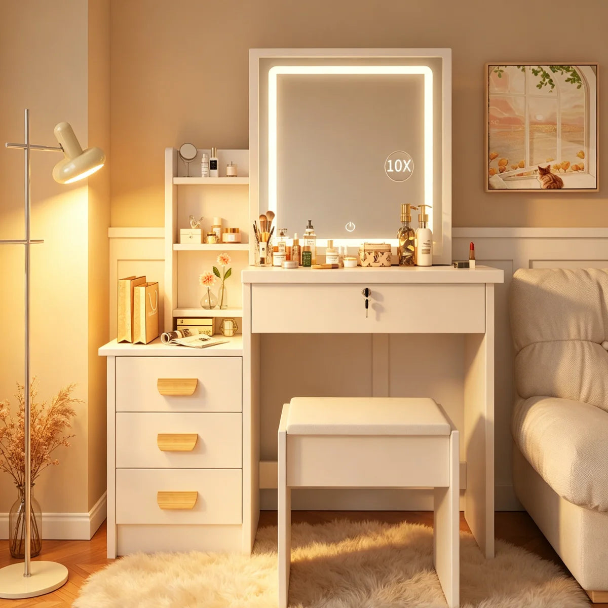 Assemblable Detachable Dressing Table multifonctionnelle avec Led maquillage miroir espace de stockage Tables de vanité Femmes chambre Bureau de maquillage