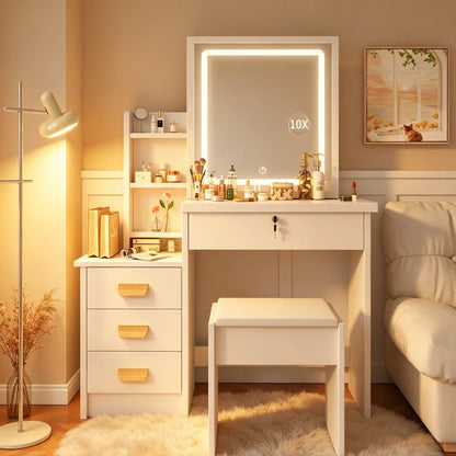 Assemblable Detachable Dressing Table multifonctionnelle avec Led maquillage miroir espace de stockage Tables de vanité Femmes chambre Bureau de maquillage