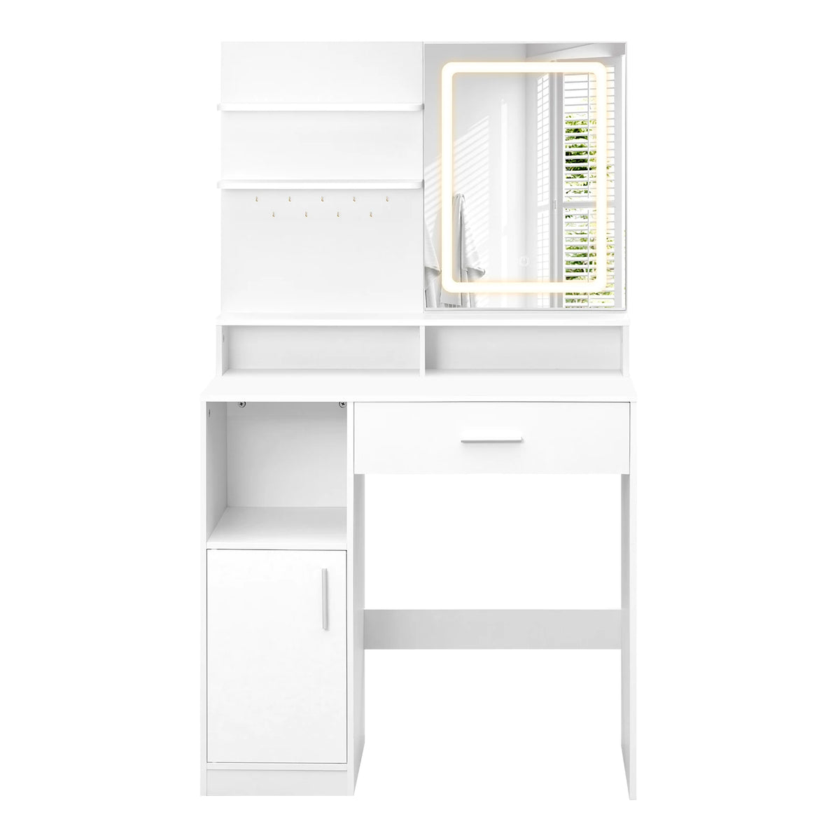 WOLTU Cosmetic Table Dressing Table with Adjustable LED Lights Mirror Vanity Unit with 3 Shelves Storage Cabinet for Bedroom