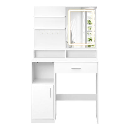 WOLTU Cosmetic Table Dressing Table with Adjustable LED Lights Mirror Vanity Unit with 3 Shelves Storage Cabinet for Bedroom