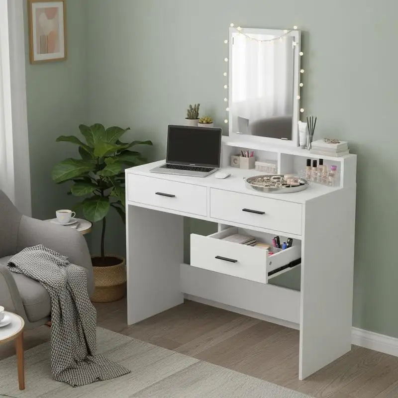 Dressing table with shelf, white, 100 x 41 x 140 cm, wood-based material