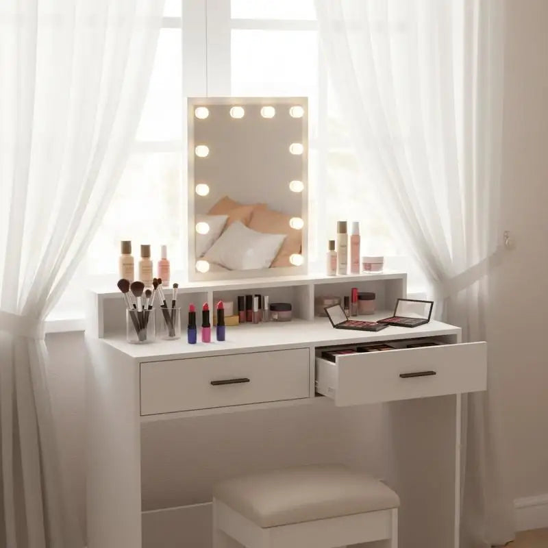 Dressing table with shelf, white, 100 x 41 x 140 cm, wood-based material
