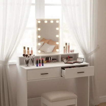 Dressing table with shelf, white, 100 x 41 x 140 cm, wood-based material