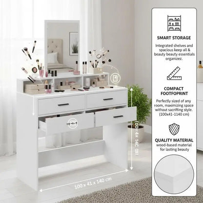 Dressing table with shelf, white, 100 x 41 x 140 cm, wood-based material