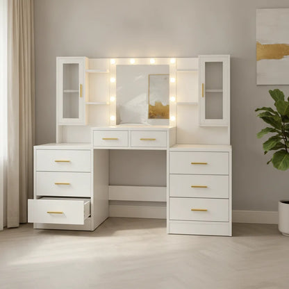 Table de maquillage multifonctionnelle Mihtrov avec grand miroir et éclairage LED