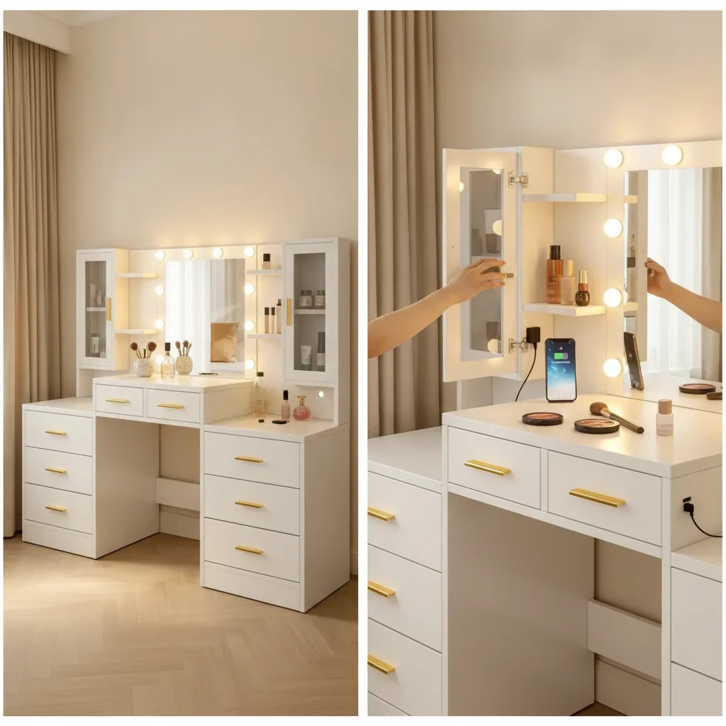 Table de maquillage multifonctionnelle Mihtrov avec grand miroir et éclairage LED