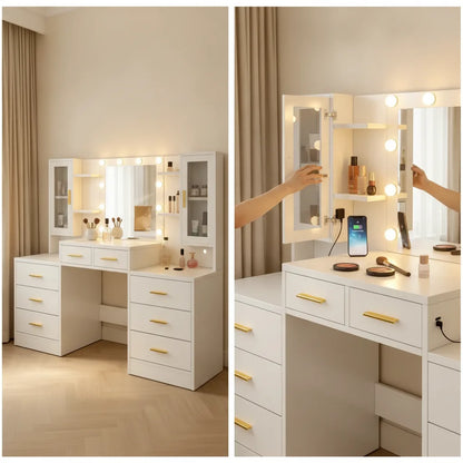 Table de maquillage multifonctionnelle Mihtrov avec grand miroir et éclairage LED