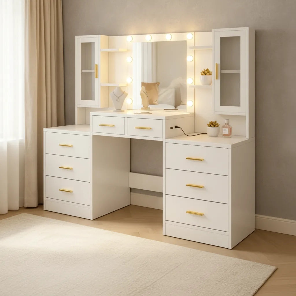 Table de maquillage multifonctionnelle Mihtrov avec grand miroir et éclairage LED