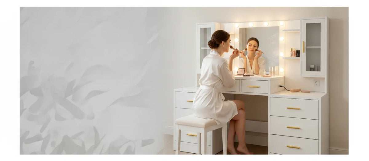 Table de maquillage multifonctionnelle Mihtrov avec grand miroir et éclairage LED
