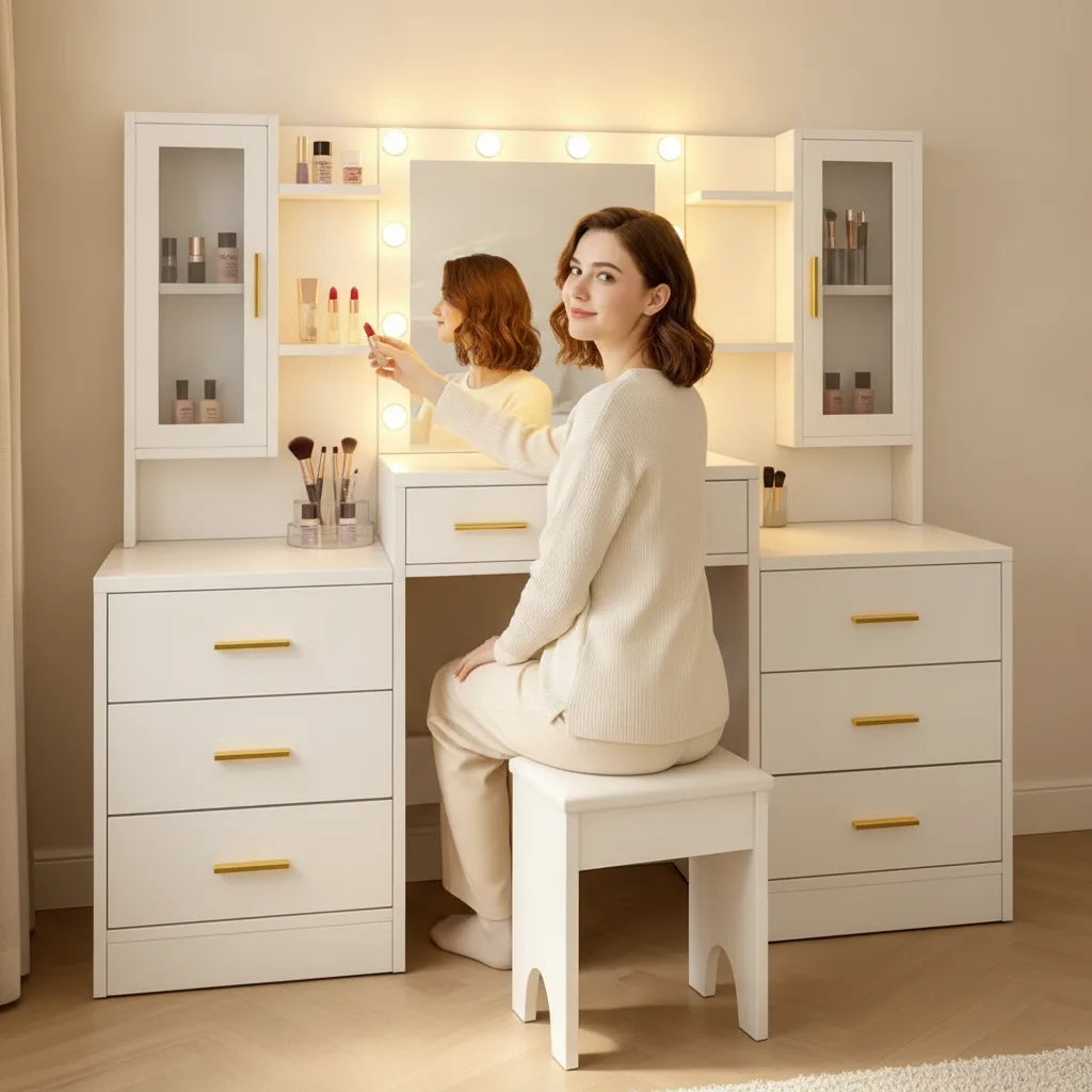 Table de maquillage multifonctionnelle Mihtrov avec grand miroir et éclairage LED