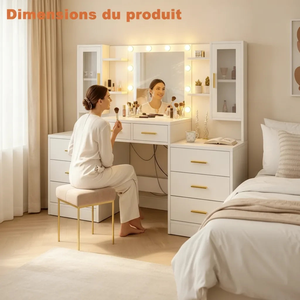Table de maquillage multifonctionnelle Mihtrov avec grand miroir et éclairage LED