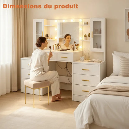 Table de maquillage multifonctionnelle Mihtrov avec grand miroir et éclairage LED