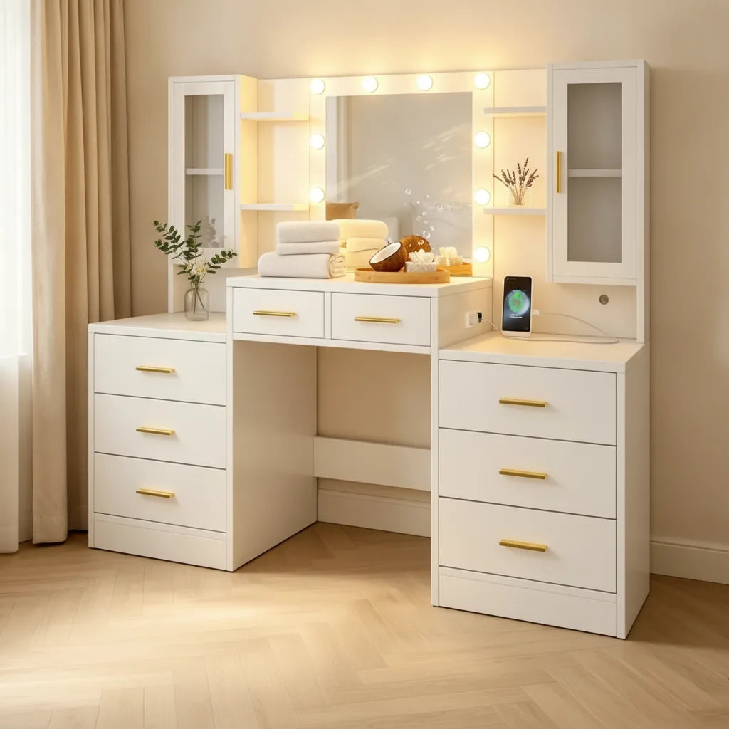 Table de maquillage multifonctionnelle Mihtrov avec grand miroir et éclairage LED