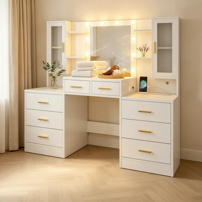 Table de maquillage multifonctionnelle Mihtrov avec grand miroir et éclairage LED