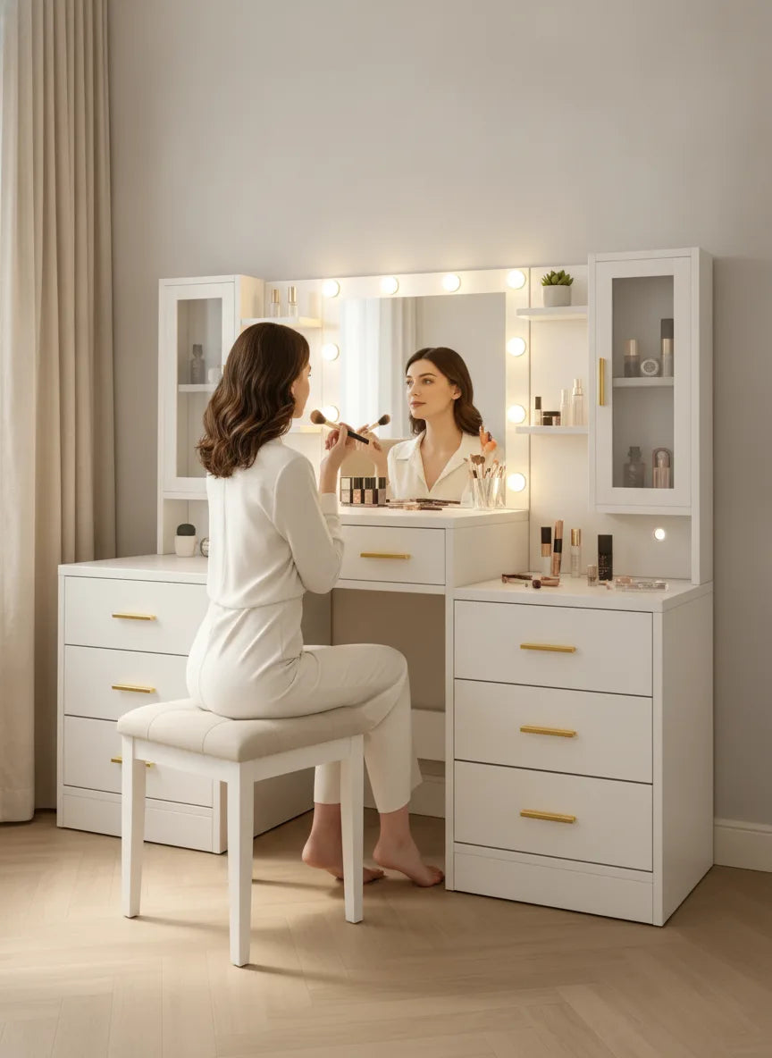 Table de maquillage multifonctionnelle Mihtrov avec grand miroir et éclairage LED